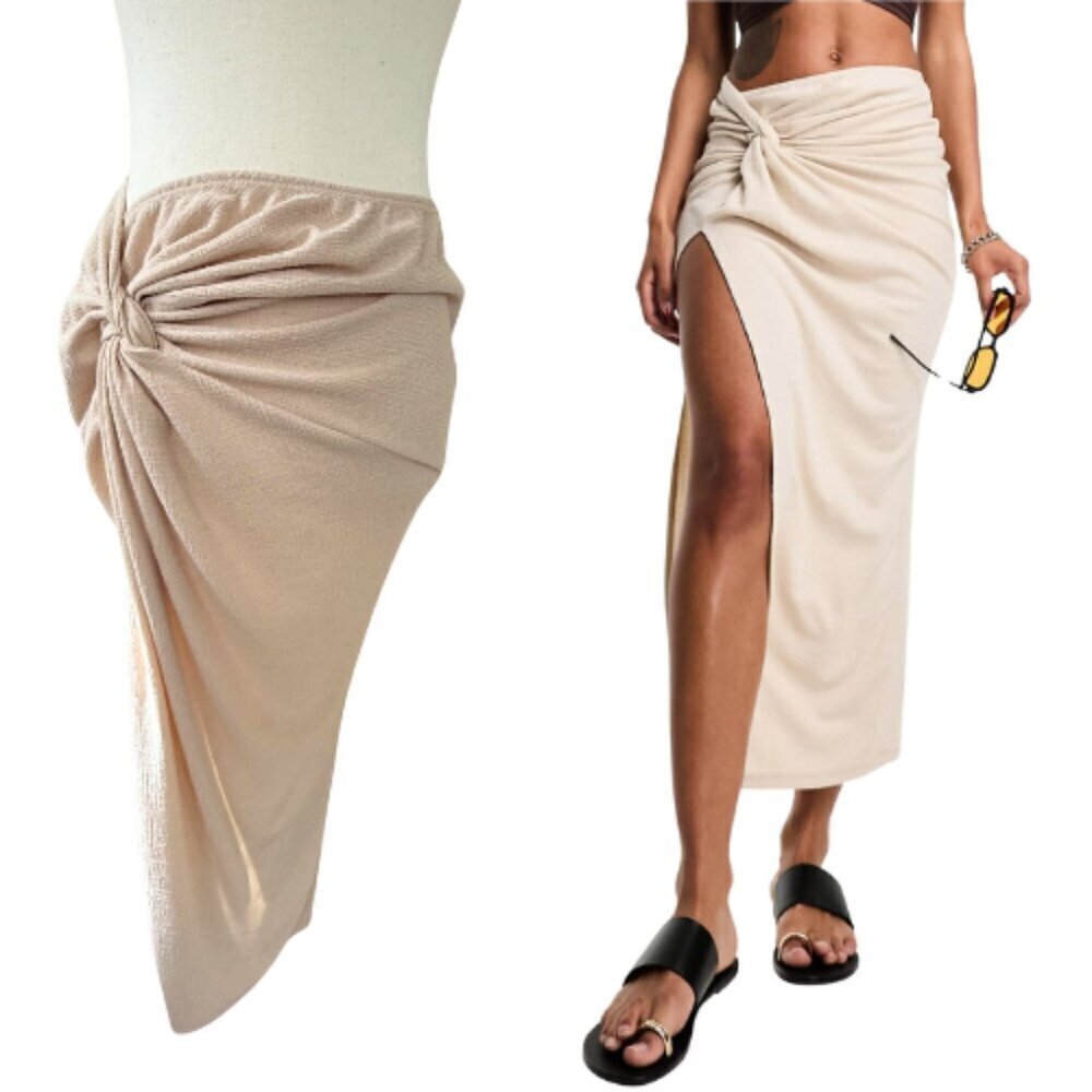 ASOS Cream Textured Twist Mdid Sarong Skirt Size 10